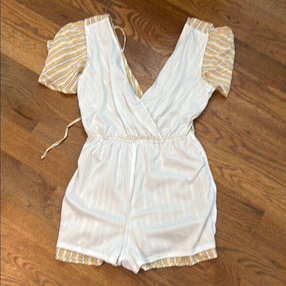 Altar'd State Yellow, Grey and White Striped Romper Lined - Picture 9 of 14